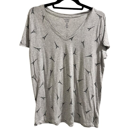 🌸3/$15🌸Gray V-Neck tee with Black Eiffel Tower Wrap sz XL - Picture 1 of 6